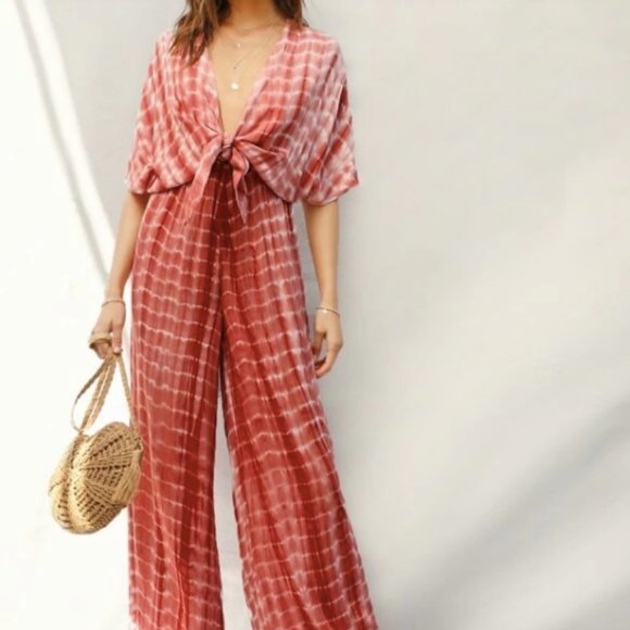 Pants - Tie-dye Jumpsuit in Red